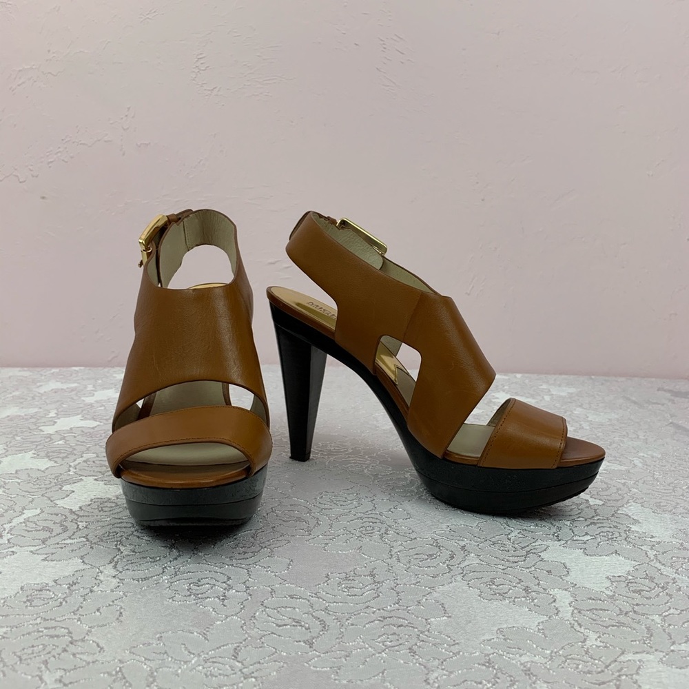 Michael Kors Carla Brown Leather Platform Heels